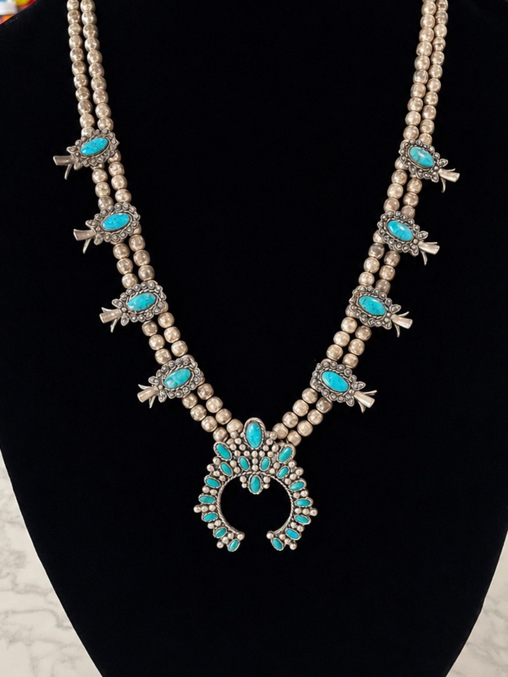 Faux Turquoise Bead Squash Blossom Necklace - Women's Jewelry